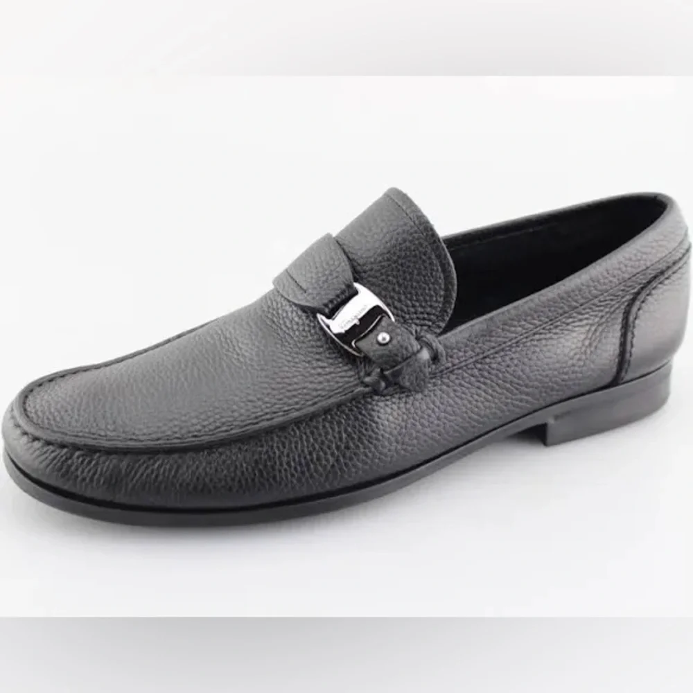 Men's SALVATORE FERRAGAMO 'Bravo' Nero Calf Leather Loafers Size US - 7.5-D